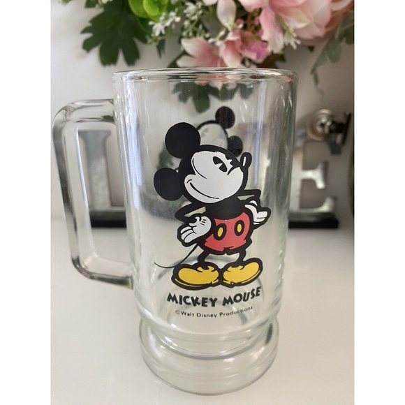 Vintage‎ Disney World Mickey Mouse Beer Glass Mug Stein Footed Clear 16oz 1970s - Picture 9 of 16